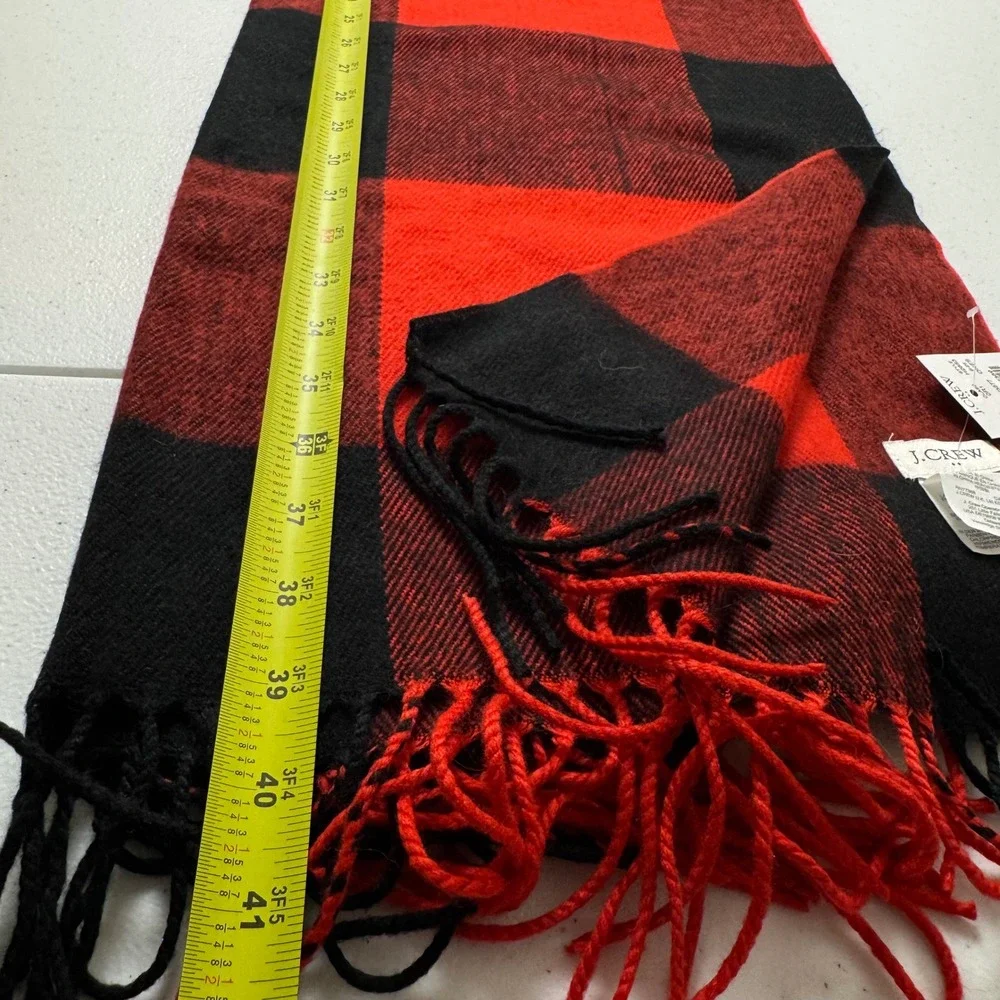 J.Crew Red Black Buffalo Check Plaid Scarf Fringed Winter Wrap H2853 NWT